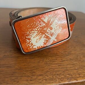 Y2K Orange Screen Printed Leather  with Dragonfly Buckle